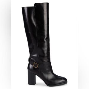 TOD'S Gomma Block-Heel Leather Knee-High Boots in Black sz: 9.5